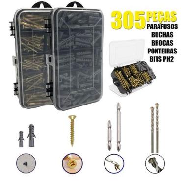 Imagem de Kit Combo Parafusos e Buchas Brocas Ponterias Bits Imã Phillips Maleta