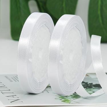 Imagem de 2 rolos de fita de cetim de 1/10.2 cm, perfeitos para álbuns, arte, presente, Natal, Halloween, grinalda, espartilho, floral (branco)