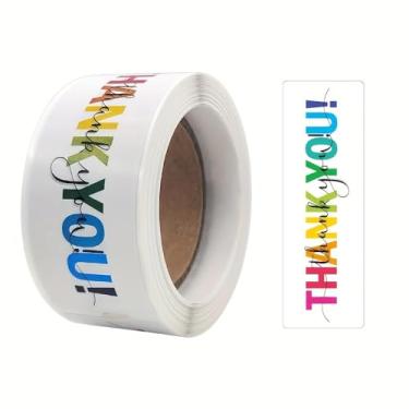 Imagem de Adesivos coloridos de agradecimento quadrado 1 rolo 120 adesivos 2,5 cm * 7,6 cm decoração de presente de feriado selado, tema de letra