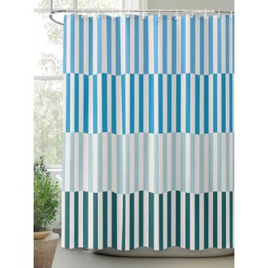 Imagem de Conjunto de cortinas de chuveiro listradas, azul petróleo, verde, listradas, com ganchos, tecido impermeável, cortina de banho para banheiro, decoração de banheira, acessórios de casa 182 x 182 cm