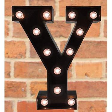 Imagem de Letreiro decorativo com letras iluminadas por LED - Letras de letreiro do alfabeto com luzes para festa de aniversário de casamento, Natal, luz noturna, decoração de bar, preto Y