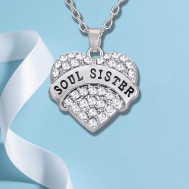 Imagem de Colar Soul Sister com pingente de coração de strass para presentes de irmãs de alma, One Size, Aço inoxidável, Sem Pedra Preciosa