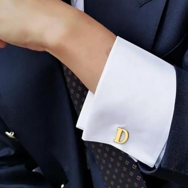 Imagem de Abotoaduras masculinas clássicas de aço inoxidável com 26 letras iniciais do alfabeto abotoaduras, One Size, Aço inoxidável, Sem Pedra Preciosa