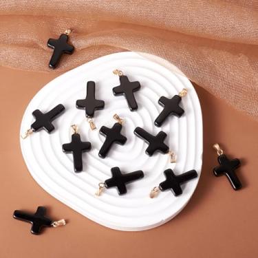 Imagem de Pingentes de cruz de vidro, crucifixo de Jesus, 20 peças, pingentes de cruz religiosa preta para fazer joias católicas faça você mesmo, colar, pulseira, brinco, chaveiro