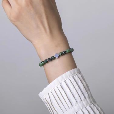 Imagem de Pulseira de contas feita à mão para homens e mulheres, cordão elástico com pedra natural e contas de destaque, joia de pulso ajustável, 7.68Inches, Emeraid, Sem Pedra Preciosa