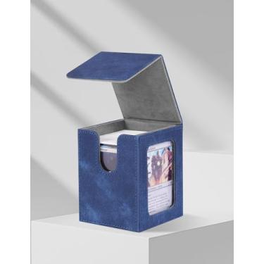 Imagem de MTG Deck Box with Commander Display, Deck Case Holds 100+ Double-Sleeved Cards, Trading Card Storage Box Fits TCG/PTCG/Sports Card(Blue&Gray)