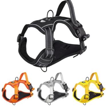 Imagem de Peitoral para cães sem puxão com 2 clipes de coleira, acolchoado macio ajustável, colete Oxford refletivo para animais de estimação sem estrangulamento com alça de controle fácil para cães grandes