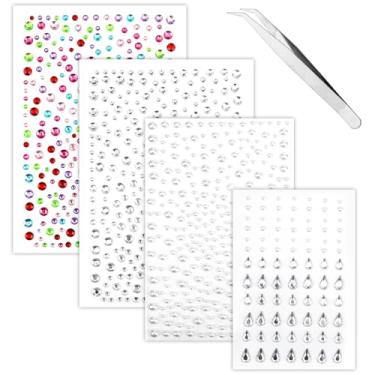 Imagem de 1053 peças de adesivos de strass com pinça, adesivos de joias de diamante de rosto autoadesivos, strass para maquiagem, pedras adesivas para rosto, cabelo, unhas, acessórios corporais