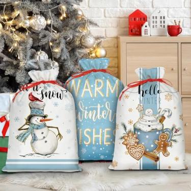 Imagem de Culudea 3 peças grandes sacos de presente de Natal com cordão, 40,6 x 50,8 cm, desejos de inverno, boneco de neve, bolsa de presente de Natal, saco grande de estopa reutilizável, sacos de embrulho de