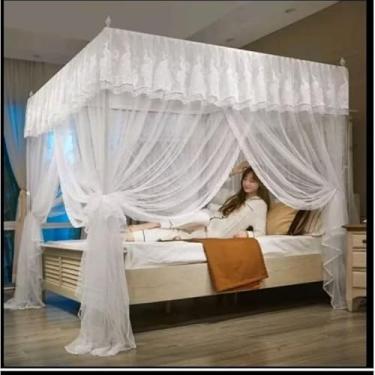 Imagem de Mosquiteiro Cortinado Tule Palácio Casal/Queen Direto da Fábrica – Renda Decorativa, Proteção Anti-Mosquito e Conforto Luxuoso(Branco,Box Queen S/Armaçao)
