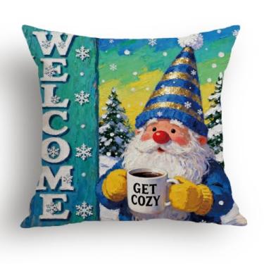 Imagem de Vibes aconchegantes de inverno, capas de almofada quentes de inverno, duendes bebedores de café, decoração de casa de fazenda, decoração de sofá-cama, capas de almofada para decoração de casa de Natal