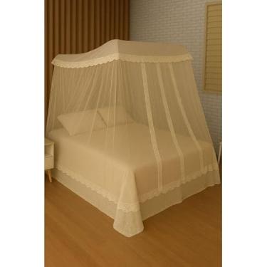 Imagem de Mosquiteiro Completo com Armação para Cama Casal/Box/Queen – Estrutura Metálica Reforçada, Renda Volta ao Mundo, Fácil Montagem e Alta Proteção Contra Mosquitos(Bege,Casal)