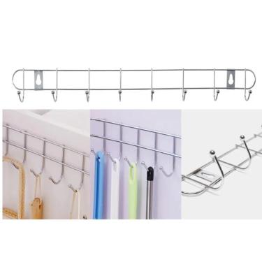 Imagem de Cabideiro De Parede Grande 10 Ganchos Suporte Multiuso Organizador Guarda Roupa Lavanderia Banheiro Cozinha Pendurar Ute