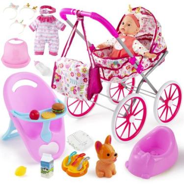 Imagem de Conjunto de carrinho de bebê Baby Doll seppacio, boneca de 12,5 polega