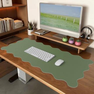 Imagem de iCasso Mouse pad de couro, tapete de mesa extragrande com bordas costuradas, tapete de computador recortado fofo para desktop, tapetes de unhas antiderrapantes verdes, protetor de mesa à prova d'água