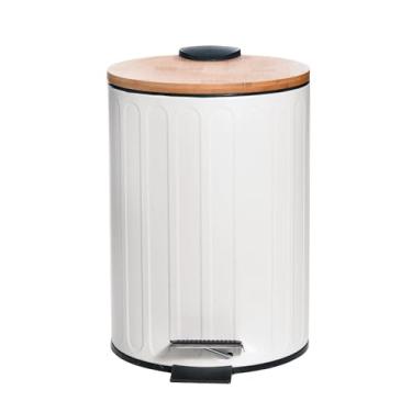 Imagem de Lixeira Com Pedal Branca 3 Litros Com Tampa De Bambu - Ideal Para Pequenos Espaços E Decoração Moderna - Wincy - IXA02055