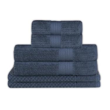 Imagem de Buddemeyer, Jogo Toalha de Banho Buddemeyer 6 Peças Luxo Fio Penteado Premium Alta Absorção Cor:Azul Escuro 1950