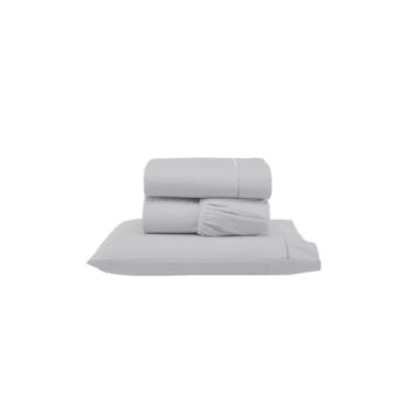 Imagem de Jogo de Lençol Micropercal 300 Fios, 3 Peças para Cama Solteiro, Bege, com Ponto Palito, 100% Poliéster, Inclui Lençol Superior 2,40x1,55m, Lençol com Elástico 1,88x0,88m e Fronha 70x50cm (Cinza)
