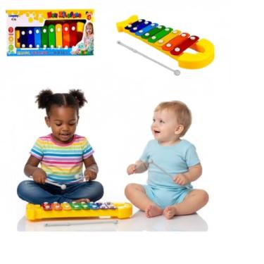 Imagem de Brinquedo Musical Infantil, 8 Notas Coloridas, Plástico, 26.5cm x 8.5cm, com Baqueta, para Crianças de 6 Meses a 3 Anos, Tema Pinguim