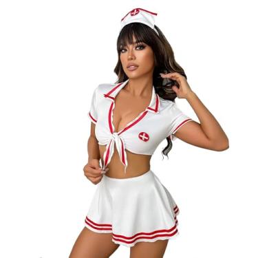 Imagem de Beisto Conjunto de lingerie sexy de enfermeira, 4 peças, fantasia impertinente, uniforme, cosplay, empregada doméstica, conjunto de lingerie Babydoll, Branco_m, M