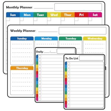 Imagem de 4 Pack Non-Magnetic Dry Erase Calendar Boards Set, Anglecai Monthly, Weekly, Daily, List Calendar Micro-Suction Planners for Fridge