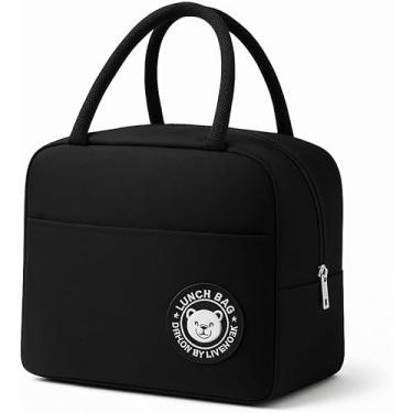 Imagem de Bolsa Térmica Com Alça Bolsa Para Refeições Isolada Design de Lancheira Marmita Escritório (Preta)