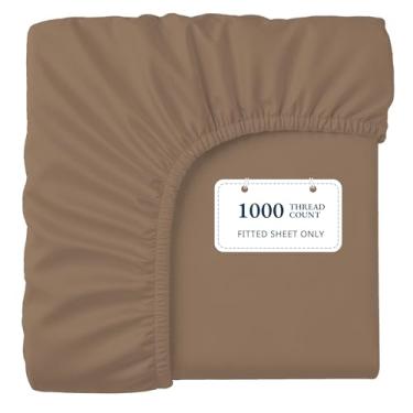 Imagem de Lane Linen Lençol de elástico 100% algodão egípcio (139,7 cm x 193 cm + 40,6 cm) - Tecido acetinado elegante, ultramacio, respirável, altamente durável, bolsos profundos de até 43 cm