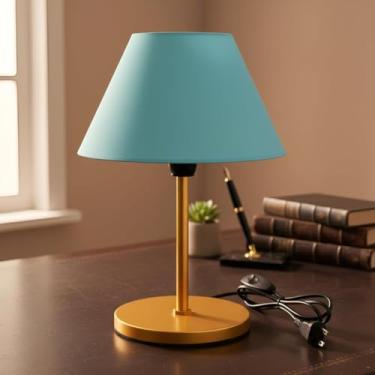 Imagem de Luminária Abajur Infantil De Mesa Criado Quarto Com Cúpula Cor da cúpula Azul Cor da estrutura Branco (DOURADO)