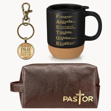 Imagem de Dansydaisy 3 peças de presentes de agradecimento de pastores para homens, copo de cerâmica de 382 g com tampa, bolsa de couro religiosa e chaveiro inspirador para presentes de aniversário de igreja de