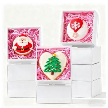 Imagem de 25 caixas de presente brancas estilo gaveta 10 x 10 x 2 para morangos, biscoitos, macarons, trufas e donuts - lembrancinhas de festa de Natal, caixas de petiscos, embalagens de padaria, pequenos bolos