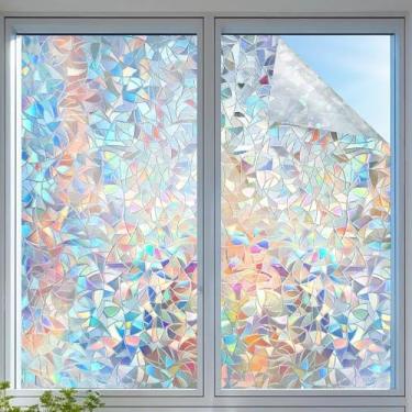 Imagem de Película de janela de privacidade fosca, adesivo de vidro com padrão 3D, película decorativa não adesiva para janela de escritório em casa, banheiro, 30 x 199 cm