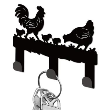 Imagem de DELORIGIN Porta-chaves de frango para parede, pequenos ganchos de ferro para chaves montados na parede, suporte para chaves com 3 ganchos, cabide para chaveiro, bolsa, coleira de cachorro