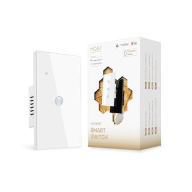 Imagem de MOES Matter Interruptor de luz inteligente Wi-Fi design de vidro sensível ao toque, precisa de fio neutro, polo único, 2,4 GHz, controle remoto e de voz com Alexa, Google Home e Siri, suporta
