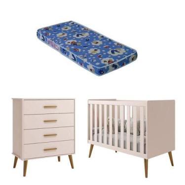 Imagem de Berço Americano E Cômoda Gaveteiro Infantil Isis Rosa Acetinado Com Co