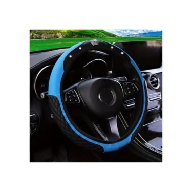 Imagem de Couslcd Capa de volante de carro brilhante, couro diamante, cristal, strass, veículos, protetor de volante, acessórios de decoração de interiores automotivos, antiderrapante, ajuste universal (azul)