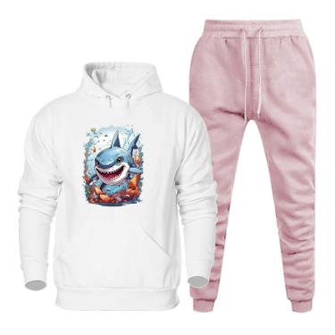 Imagem de Conjunto de Moletom Estampado Blusa Canguru Com Capuz Ajustavel e Calça Basica Com Bols...