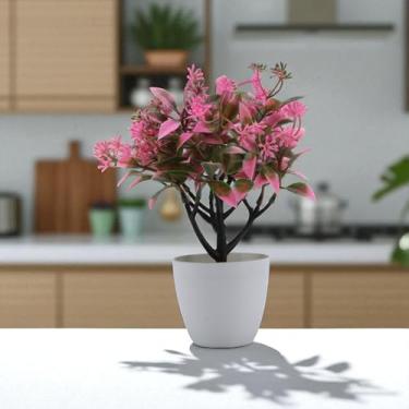 Imagem de Generic 1 peça de plantas artificiais moeda crisântemo com vaso redondo plástico rosa 8 x 8 x 24 cm