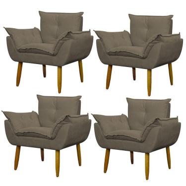 Imagem de Kit 4 Poltronas Decorativa Sala E Quarto Opala Suede Herrero Cor:cappuccino