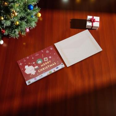 Imagem de 1 conjunto de cartão de felicitações de Natal com papel envelope vermelho 15 x 10 cm