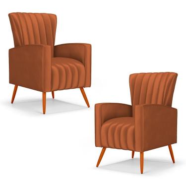 Imagem de Kit 02 Poltronas Decorativas Melody Com Pés Palito Veludo Terracota - Abmaza