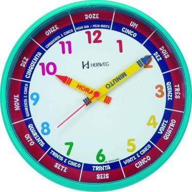 Imagem de Relógio Parede 25cm Herweg Educativo Infantil 6690 Azul