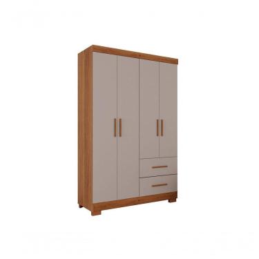 Imagem de Guarda-roupa Solteiro 4 Portas 2 Gavetas Estrela Premium Salleto Cinamomo/off White