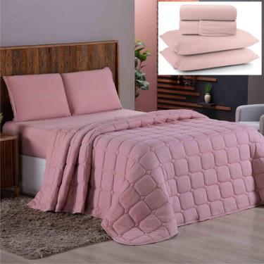 Imagem de Coordenado Cobre Leito E Lençol Casal Sereno Em Malha 7 Peças - Rosê - 100% Algodão
