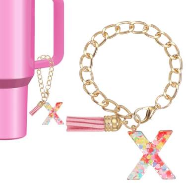 Imagem de Berloque de letras para copo Stanley Tumbler, lindos acessórios para chaveiro Stanley Tumbler Handle chaveiro personalizado para mulheres, rosa