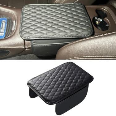 Imagem de Tioollev Capa de console central de carro atualizada, almofada de couro de microfibra para apoio de braço de carro com 2 sacos de armazenamento, caixa de armazenamento universal para carro acessórios