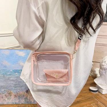 Imagem de Bolsa tiracolo quadrada pequena de PVC transparente com bolso para telefone, rosa, Tendência