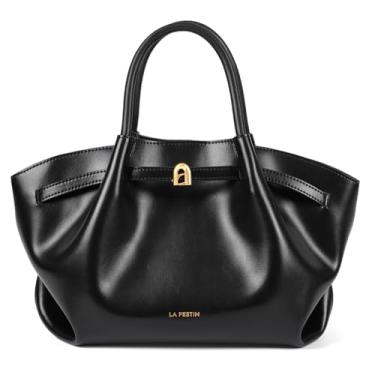 Imagem de LA FESTIN Bolsas femininas com alça superior para trabalho e uso diário, bolsa de couro genuíno com alça de ombro ajustável, Preto, Medium