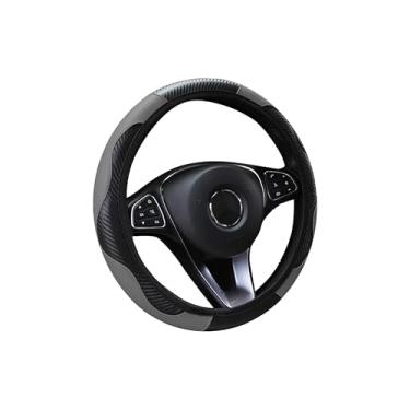 Imagem de Tioollev Capa de volante de carro, protetor de volante elástico de couro sintético de microfibra de fibra de carbono de 38 cm para homens e mulheres, universal durável para carro decorativo adequado