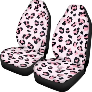 Imagem de Rucaresri Capas de assento de carro com estampa de leopardo rosa para mulheres e homens, proteção interna para assento dianteiro de automóveis finos para SUV, caminhões e cadeiras