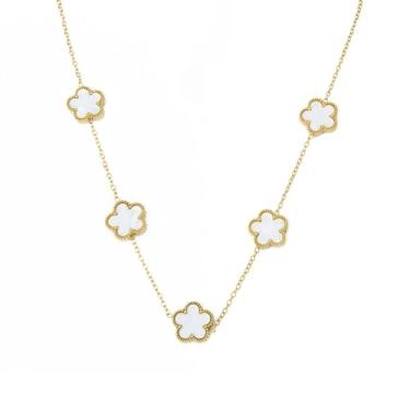 Imagem de CJL CANKIRA Colar feminino de clavícula de flor banhado a ouro 18 K - Pingente moderno de corrente de clavícula da sorte com trevo de cinco folhas, joia delicada para presente para ela, Medium, Aço